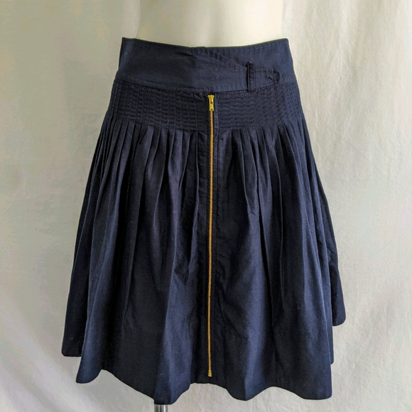 Anthro Leifsdottir Navy Pleated Zip Front Skirt 2 - Picture 1 of 5